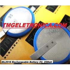 ML-2016 - Bateria Especial ML2016 Recarregável 3V 25mAh, Micro Battery Backup Rechargeable Button Coin Cell - Moeda Size Ø 20mm x 1,6mm - ML2016 - Coin Cell Battery Rechargeable Backup Battery 30mAh- 2terminais